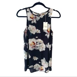 Dalia Blue Sheer Floral Sleeveless Shirt Size small
